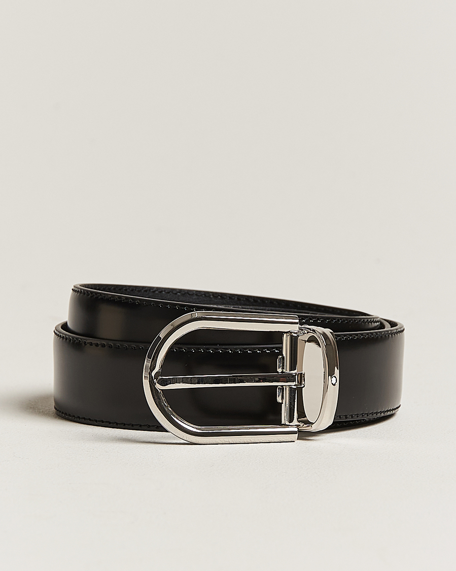 Homme | Montblanc Horseshoe Coated Buckle 30mm Leather Belt Black | Montblanc | Horseshoe Coated Buckle 30mm Leather Belt Black