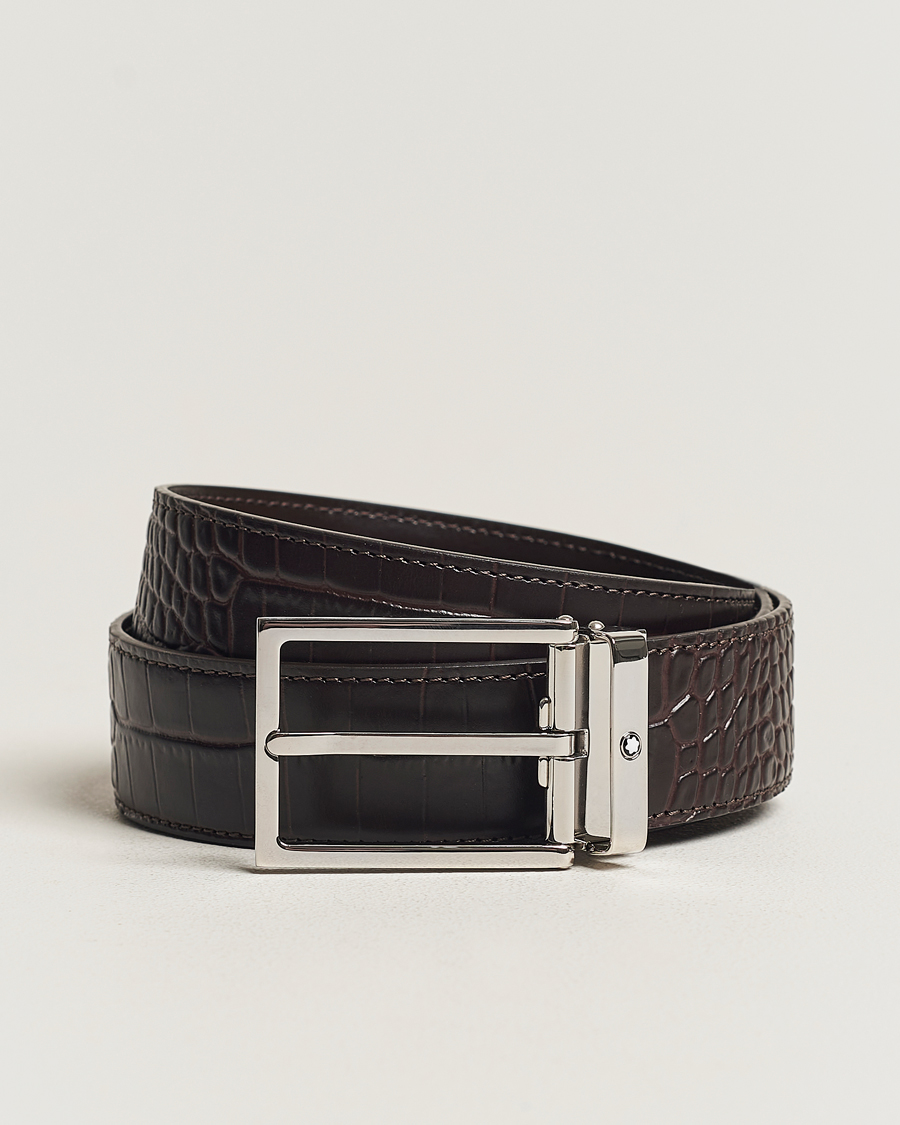Homme | Montblanc Square Buckle Alligator Printed 35mm Leather Belt Brown | Montblanc | Square Buckle Alligator Printed 35mm Leather Belt Brown