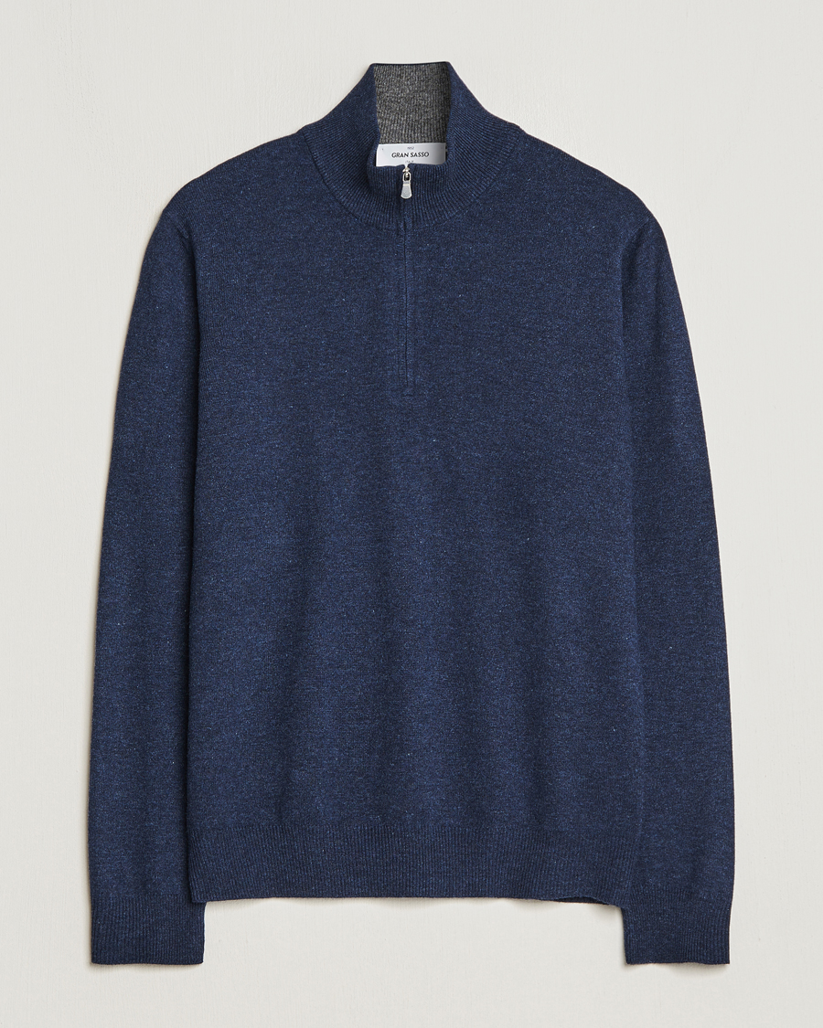 Homme | Pulls Et Tricots | Gran Sasso | Wool/Cashmere Half Zip Navy Melange
