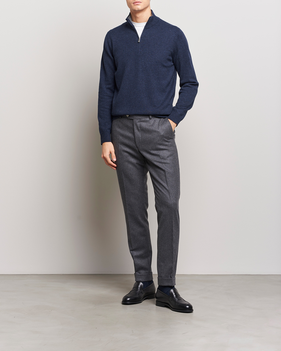 Homme | Pulls Et Tricots | Gran Sasso | Wool/Cashmere Half Zip Navy Melange