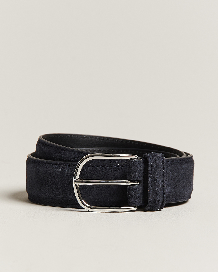 Homme | Ceintures | Anderson's | Suede 3,5 cm Belt Navy