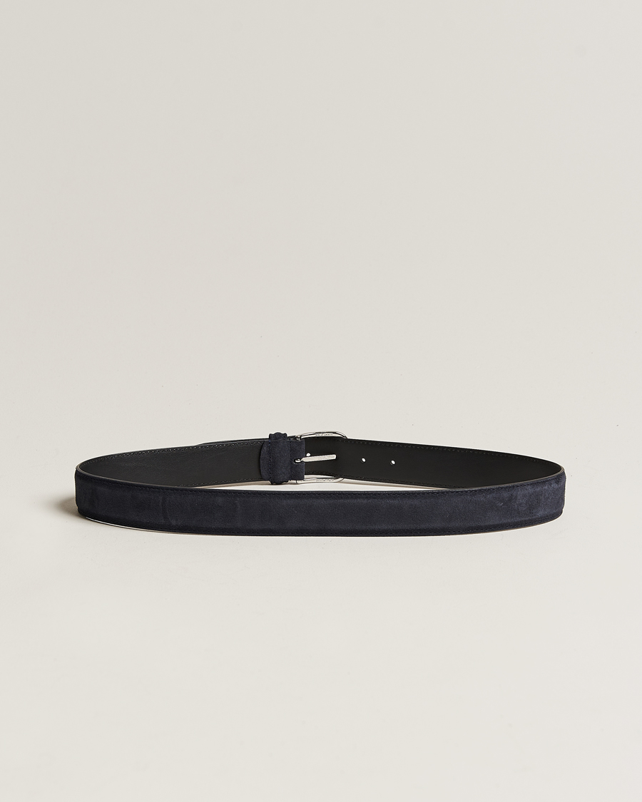 Homme | Ceintures | Anderson's | Suede 3,5 cm Belt Navy
