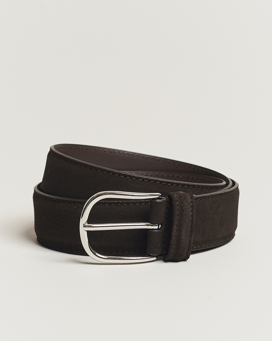 Homme | Ceintures | Anderson's | Suede 3,5 cm Belt Dark Brown