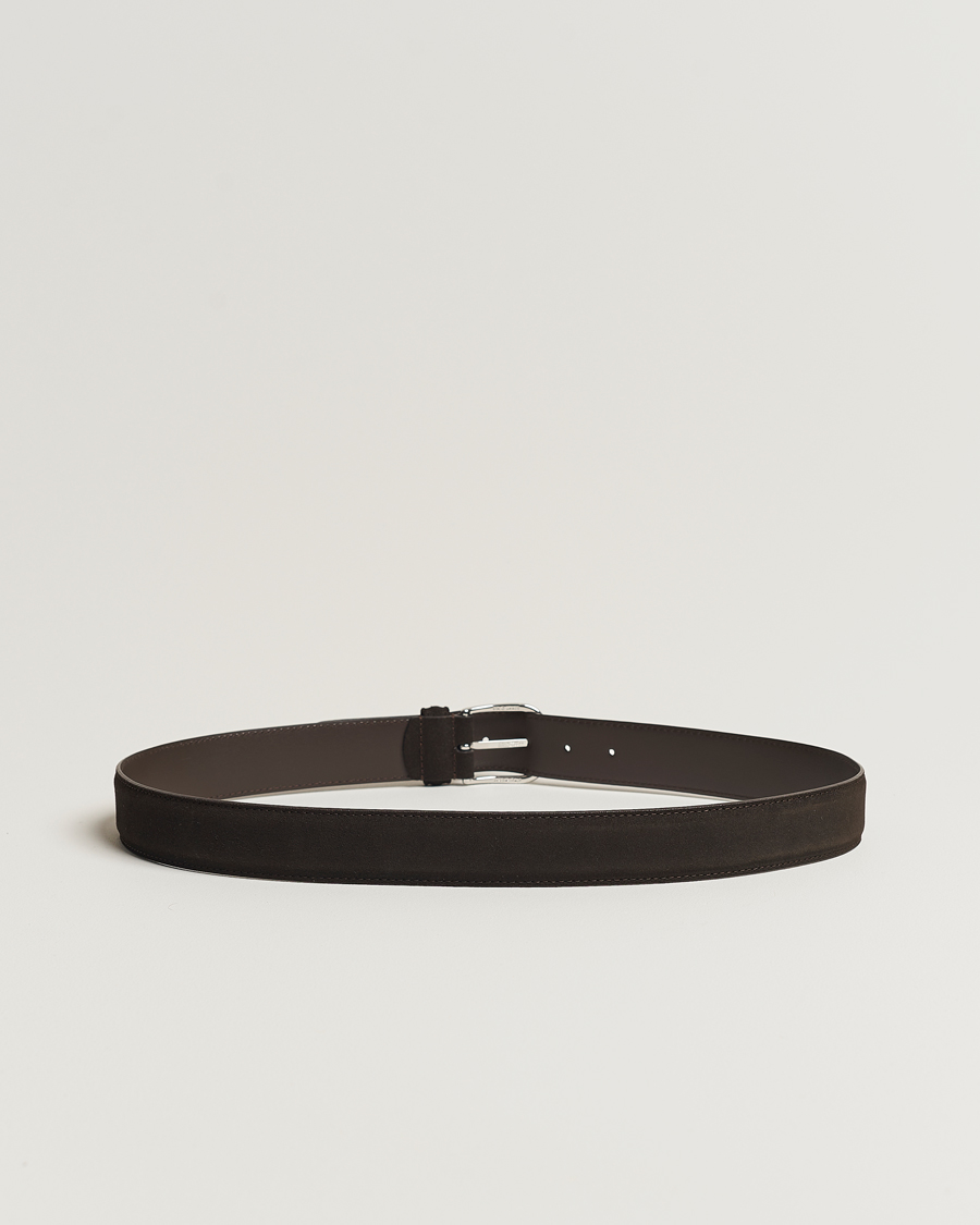 Homme | Ceintures | Anderson's | Suede 3,5 cm Belt Dark Brown