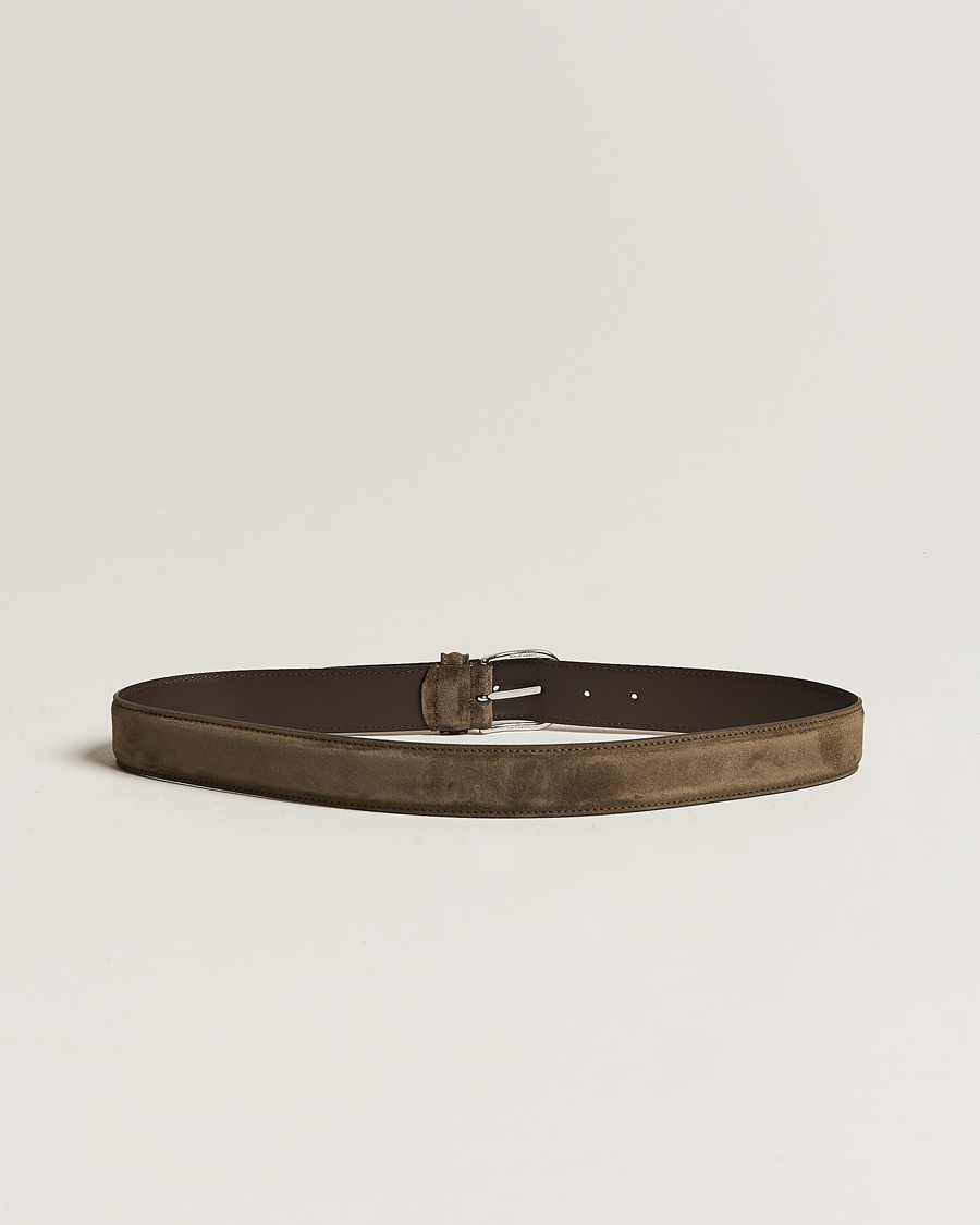 Homme | Italian Department | Anderson's | Suede 3,5 cm Belt Green