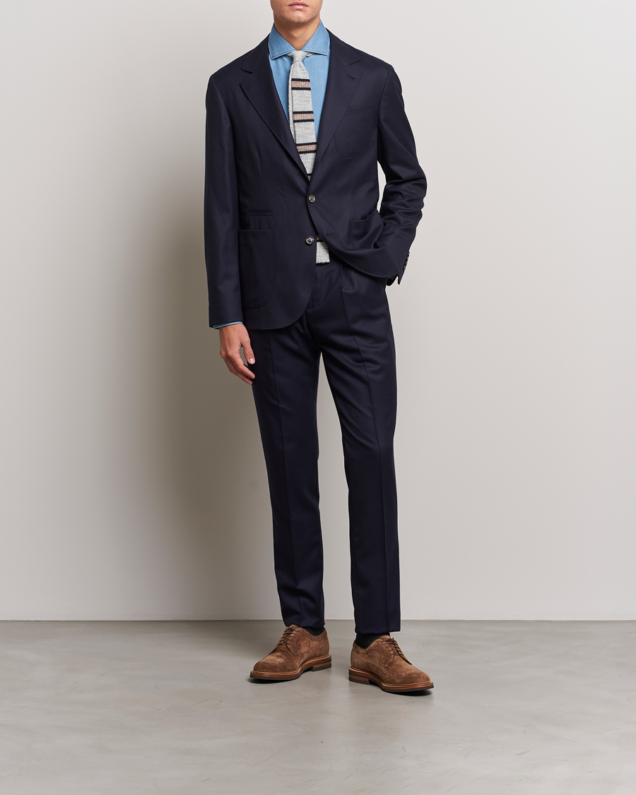 Homme | Blazers | Brunello Cucinelli | Flannel Blazer Navy