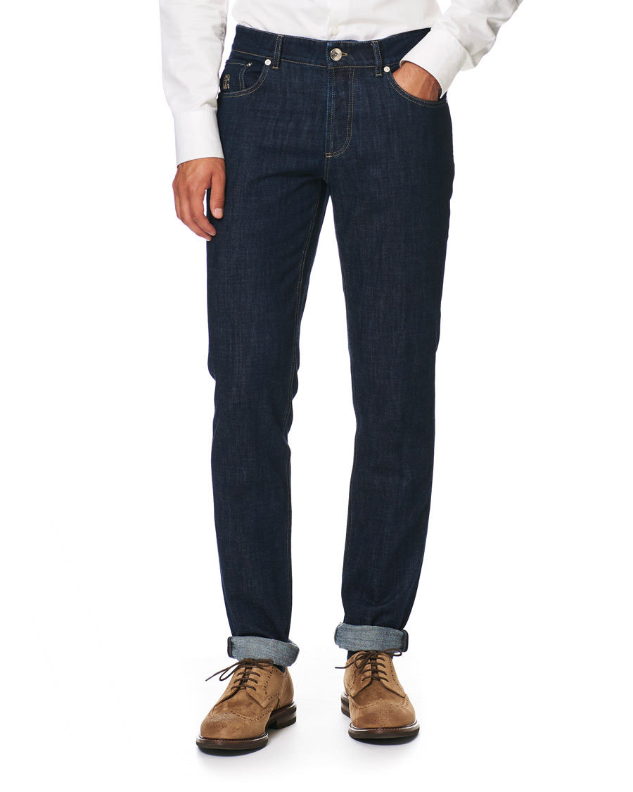 Homme | Jeans | Brunello Cucinelli | Slim Fit 5-Pocket Jeans Dark Indigo