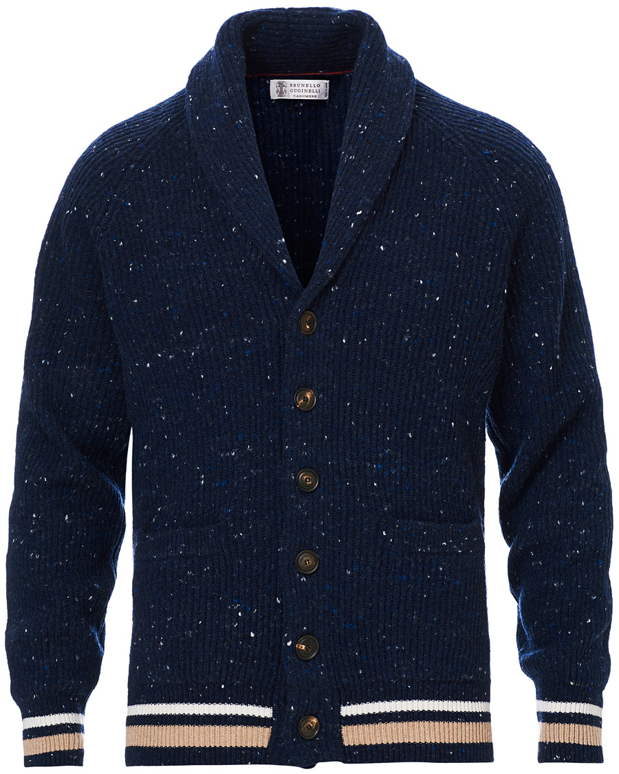 Homme | Pulls Et Tricots | Brunello Cucinelli | Cashmere Blend Shawl Collar Cardigan Dark Blue