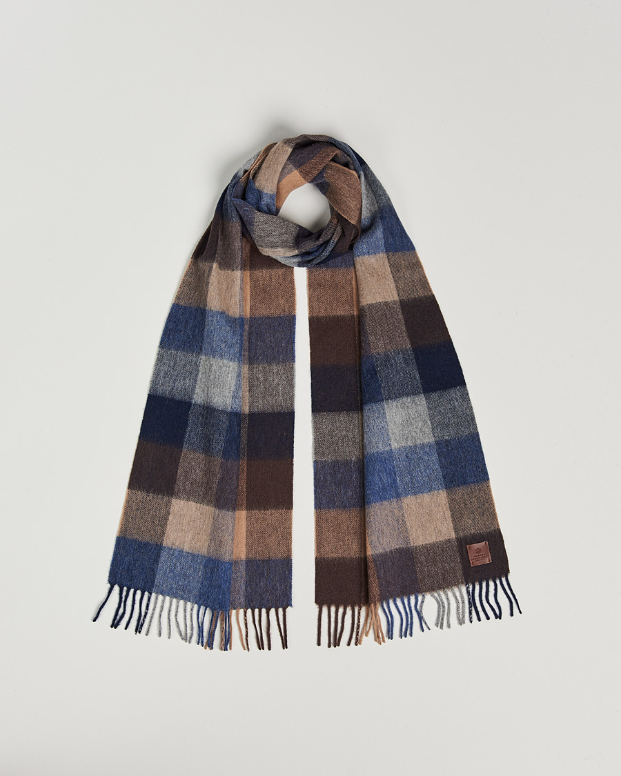 Homme | Amanda Christensen Wool Block Check Scarf Navy/Brown | Amanda Christensen | Wool Block Check Scarf Navy/Brown