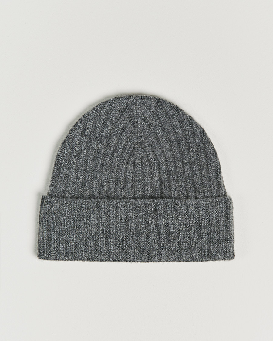 Homme | Bonnets | Amanda Christensen | Rib Knitted Cashmere Cap Grey Melange