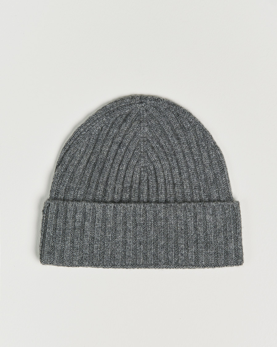 Homme | Bonnets | Amanda Christensen | Rib Knitted Cashmere Cap Grey Melange