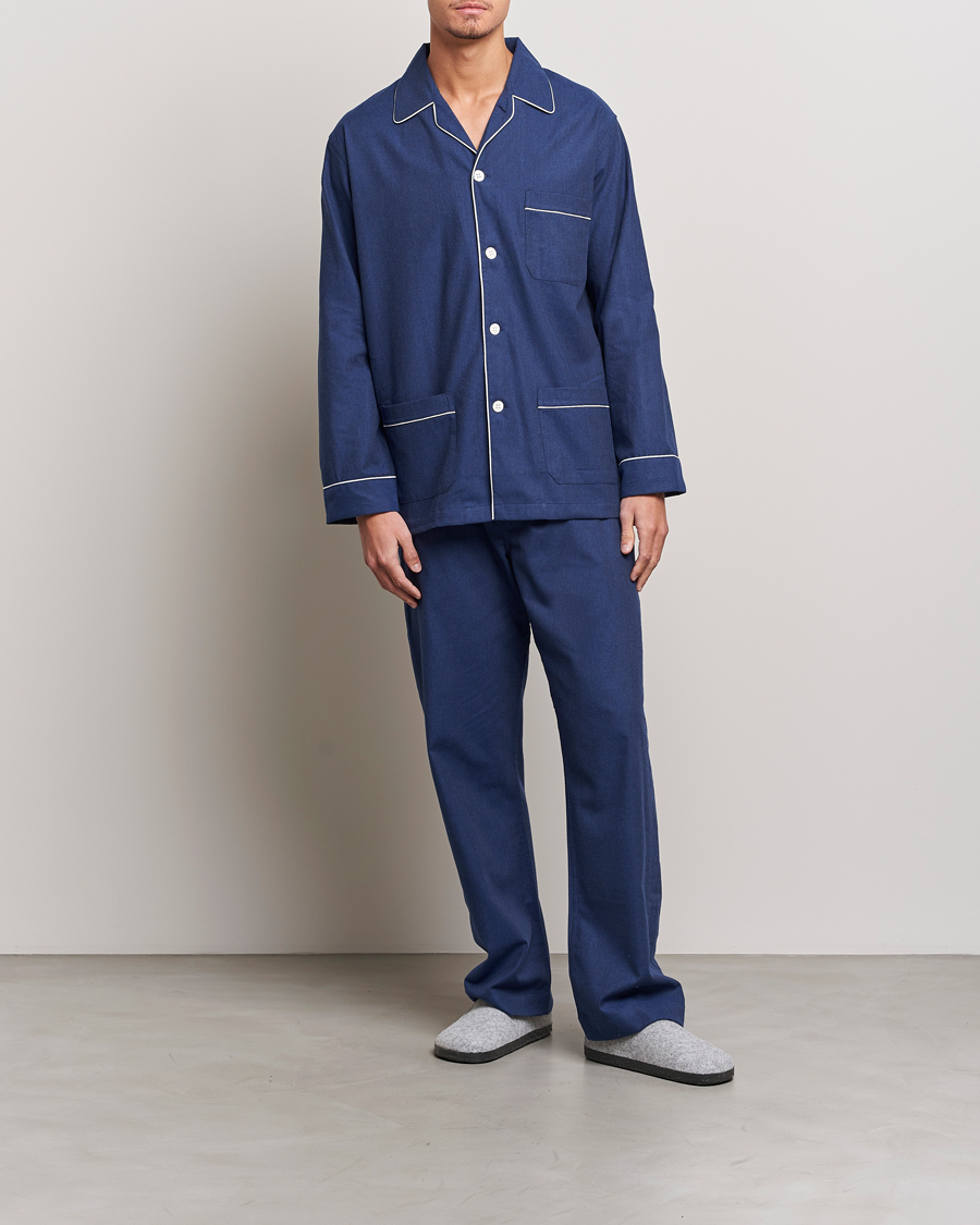 Homme | Peignoirs Et Pyjamas | Derek Rose | Brushed Cotton Flanell Pyjama Set Navy