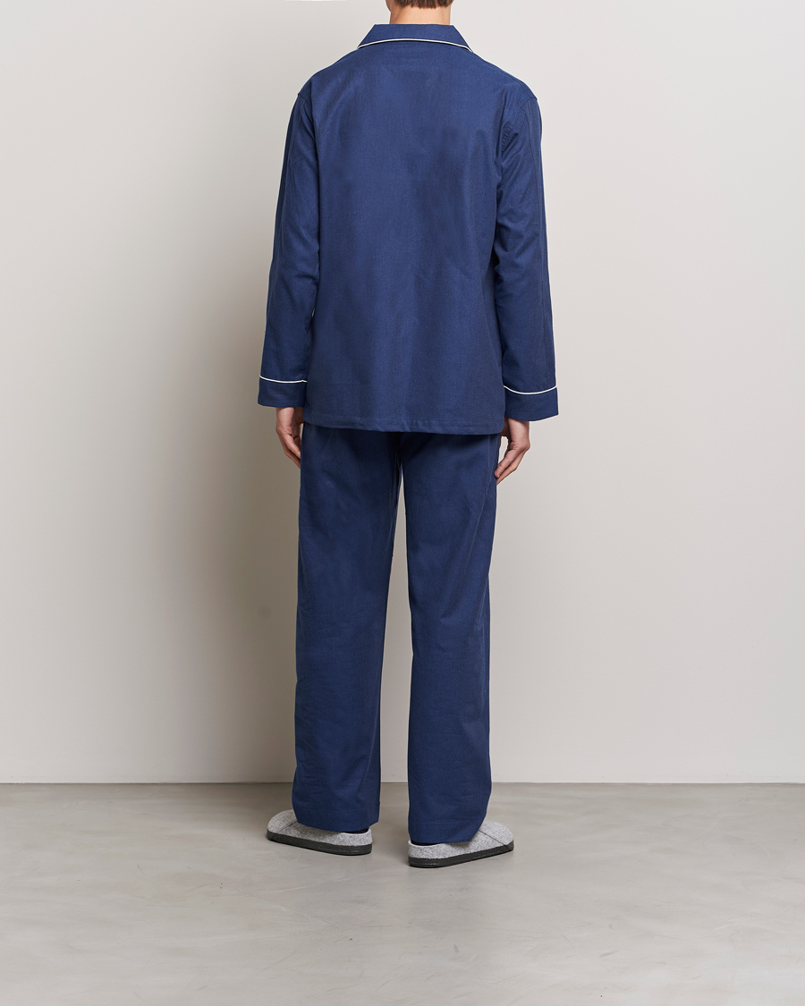 Homme | Loungewear | Derek Rose | Brushed Cotton Flanell Pyjama Set Navy