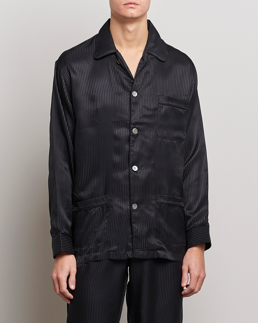 Homme | Pyjamas | Derek Rose | Striped Silk Pyjama Set Black