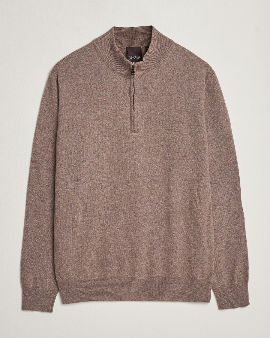 Homme | Pulls Et Tricots | Oscar Jacobson | Patton Wool/Cashmere Half Zip Light Brown