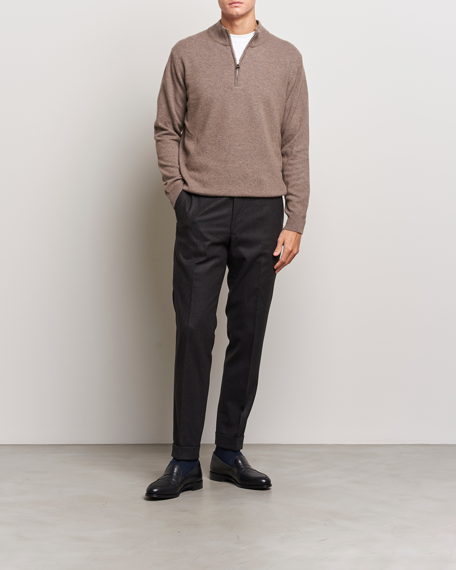 Homme | Pulls Et Tricots | Oscar Jacobson | Patton Wool/Cashmere Half Zip Light Brown
