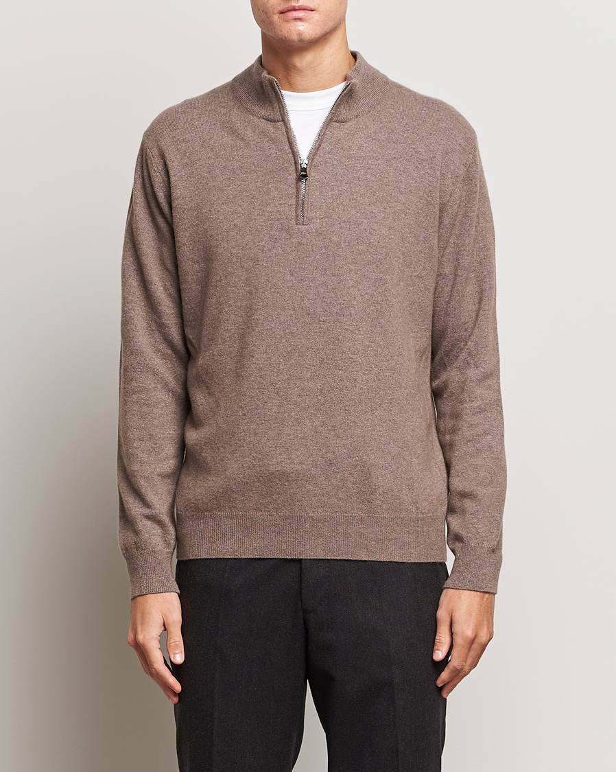 Homme | Pulls Et Tricots | Oscar Jacobson | Patton Wool/Cashmere Half Zip Light Brown