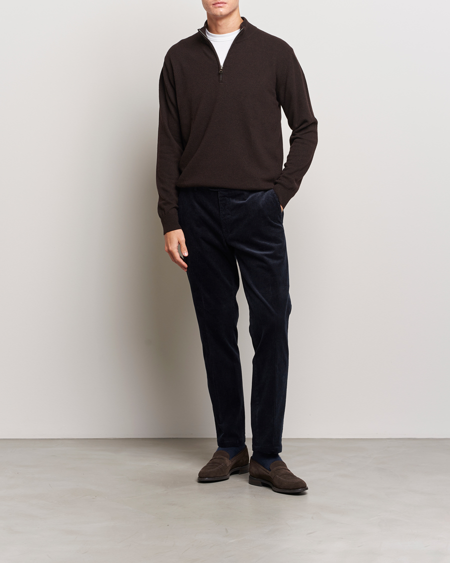Homme | Pulls Et Tricots | Oscar Jacobson | Patton Wool/Cashmere Half Zip Brown