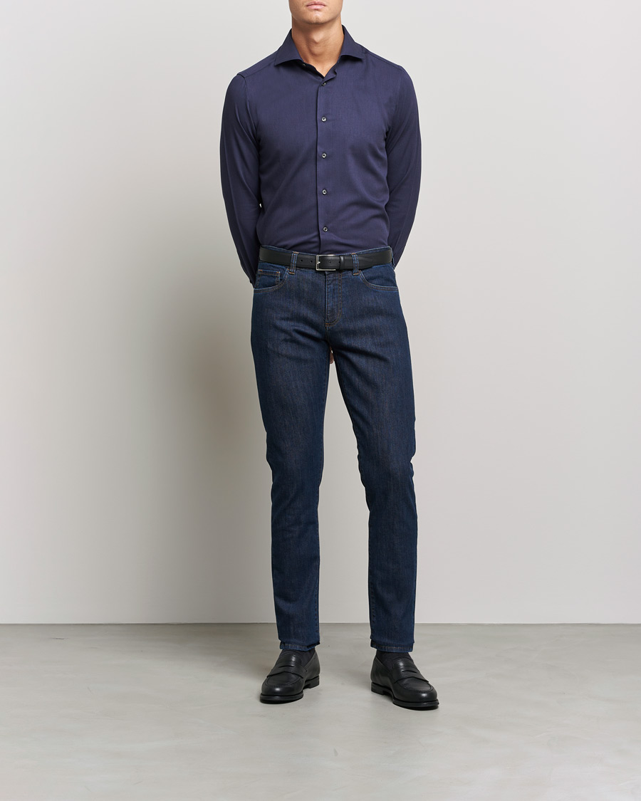 Homme | Jeans | Canali | Slim Fit Stretch Jeans Dark Blue Wash