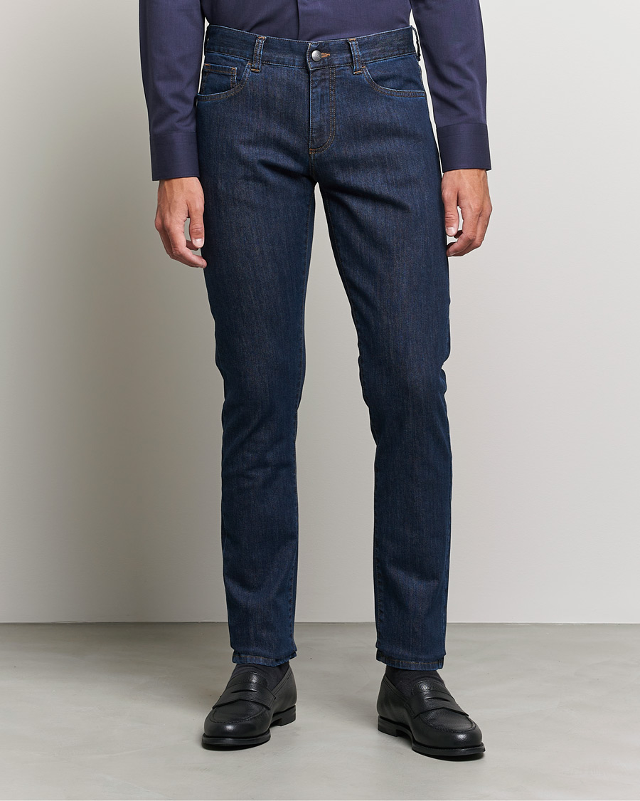 Homme | Jeans Bleus | Canali | Slim Fit Stretch Jeans Dark Blue Wash