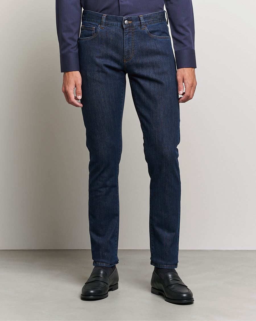 Homme | Jeans | Canali | Slim Fit Stretch Jeans Dark Blue Wash