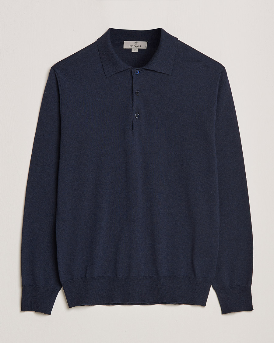 Homme | Pulls Et Tricots | Canali | Merino Wool Knitted Polo Navy