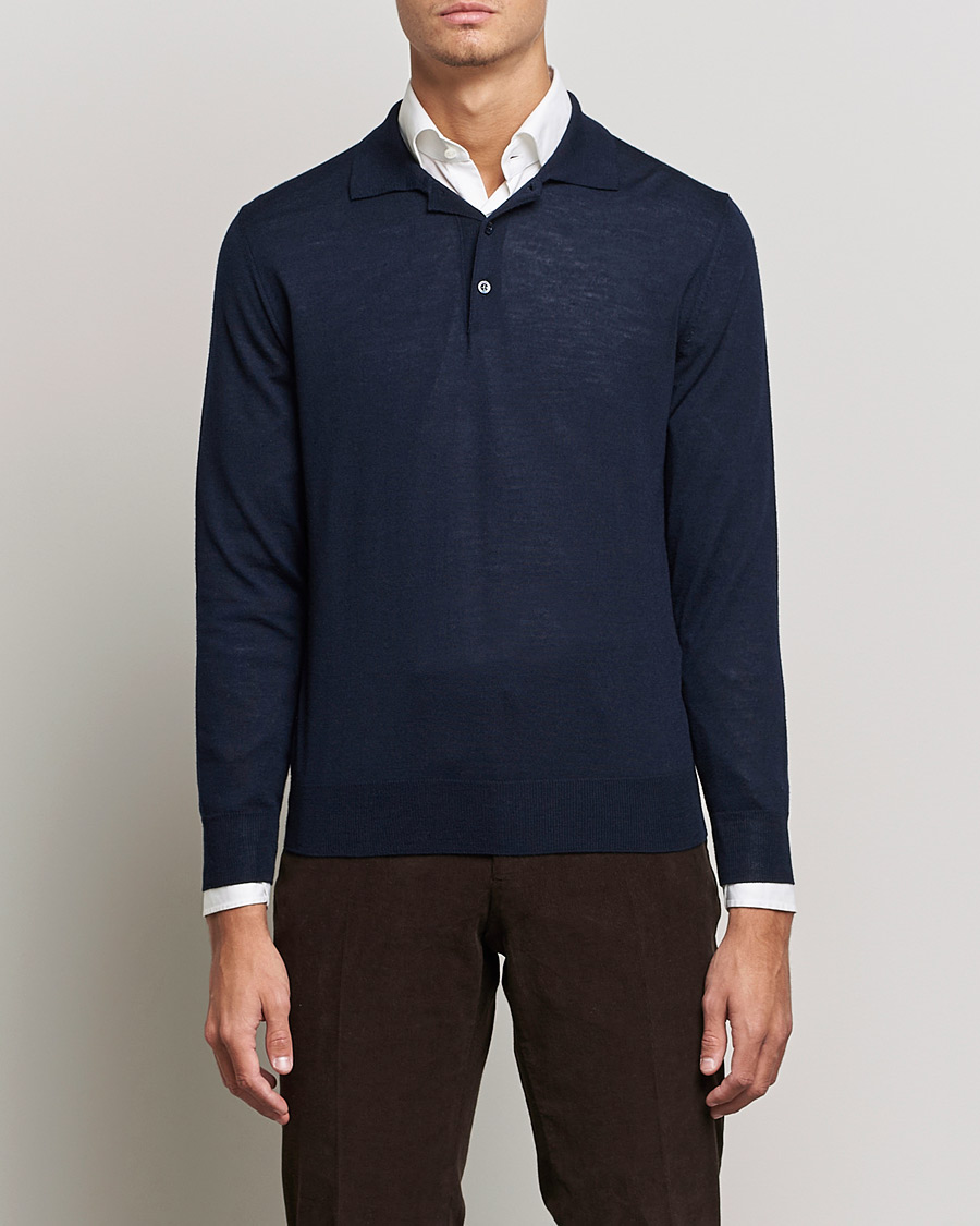 Homme | Pulls Et Tricots | Canali | Merino Wool Knitted Polo Navy