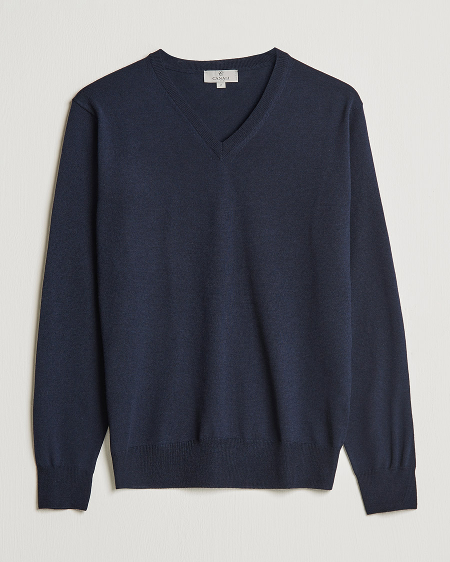 Homme | Pulls Et Tricots | Canali | Merino Wool V-Neck Navy
