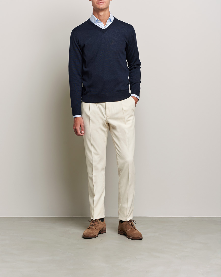 Homme | Pulls Et Tricots | Canali | Merino Wool V-Neck Navy