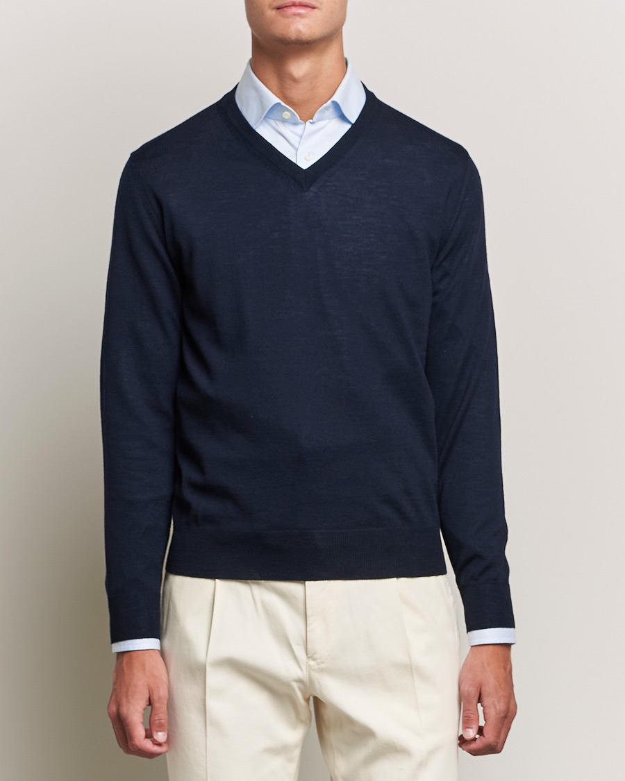 Homme | Pulls Et Tricots | Canali | Merino Wool V-Neck Navy
