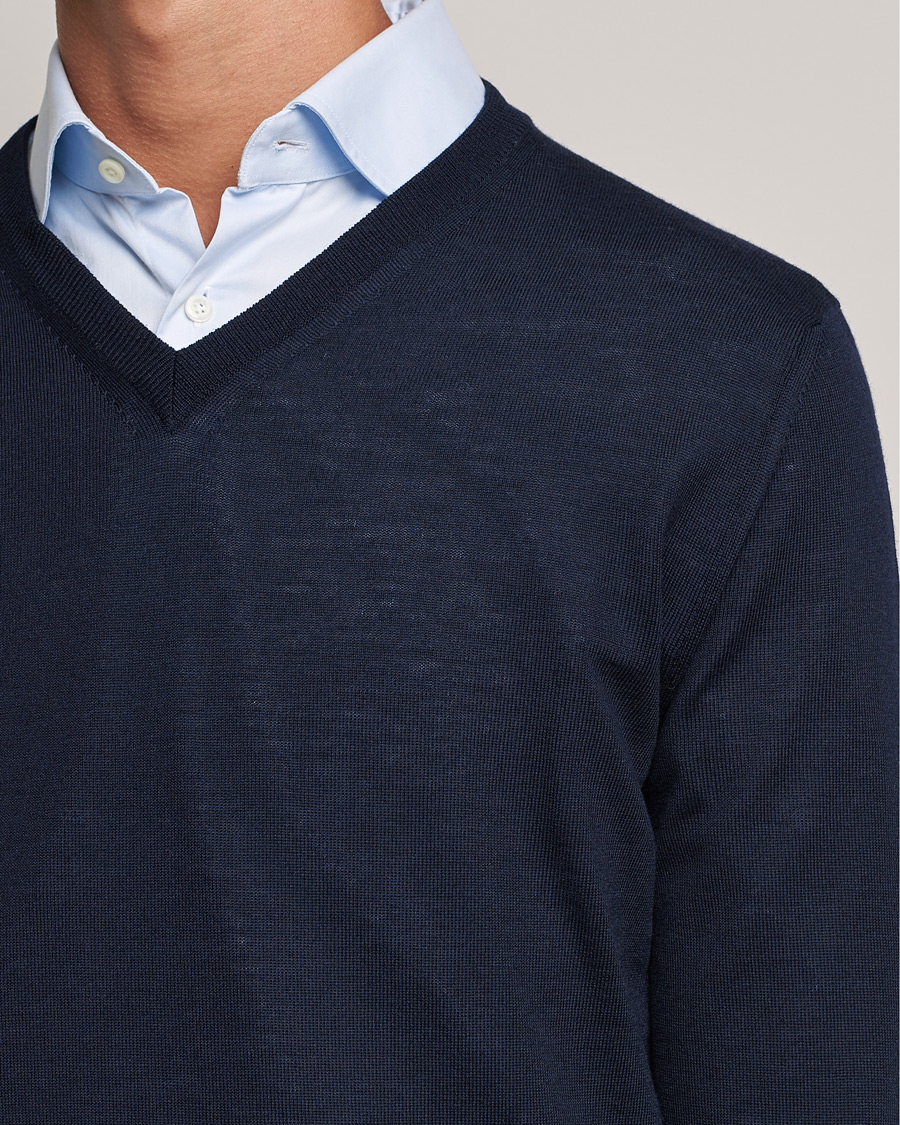 Homme | Pulls Et Tricots | Canali | Merino Wool V-Neck Navy