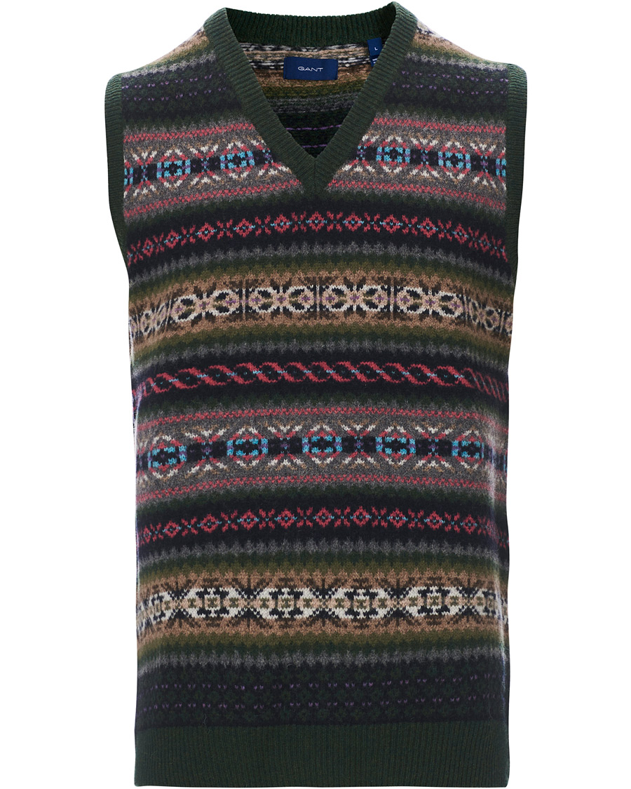 Homme | Pulls Et Tricots | Gant | Holiday Fairisle Slipover Tartan Green