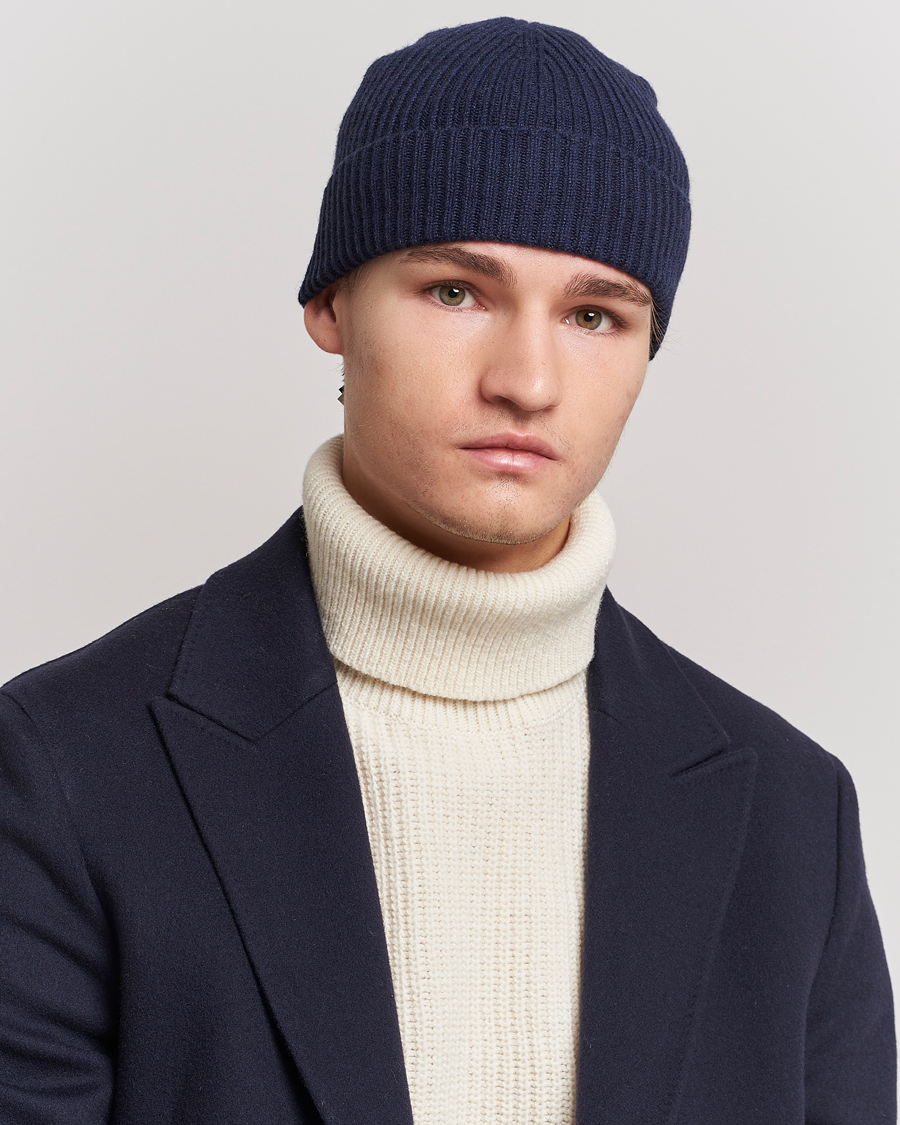 Homme | Johnstons of Elgin Cashmere Ribbed Hat Navy | Johnstons of Elgin | Cashmere Ribbed Hat Navy