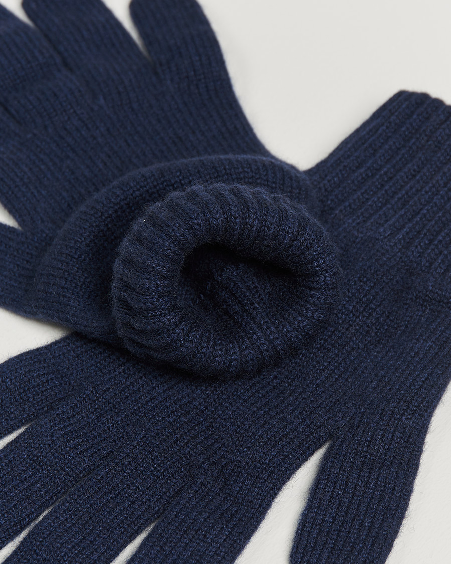 Homme | Johnstons of Elgin Knitted Cashmere Gloves Navy | Johnstons of Elgin | Knitted Cashmere Gloves Navy