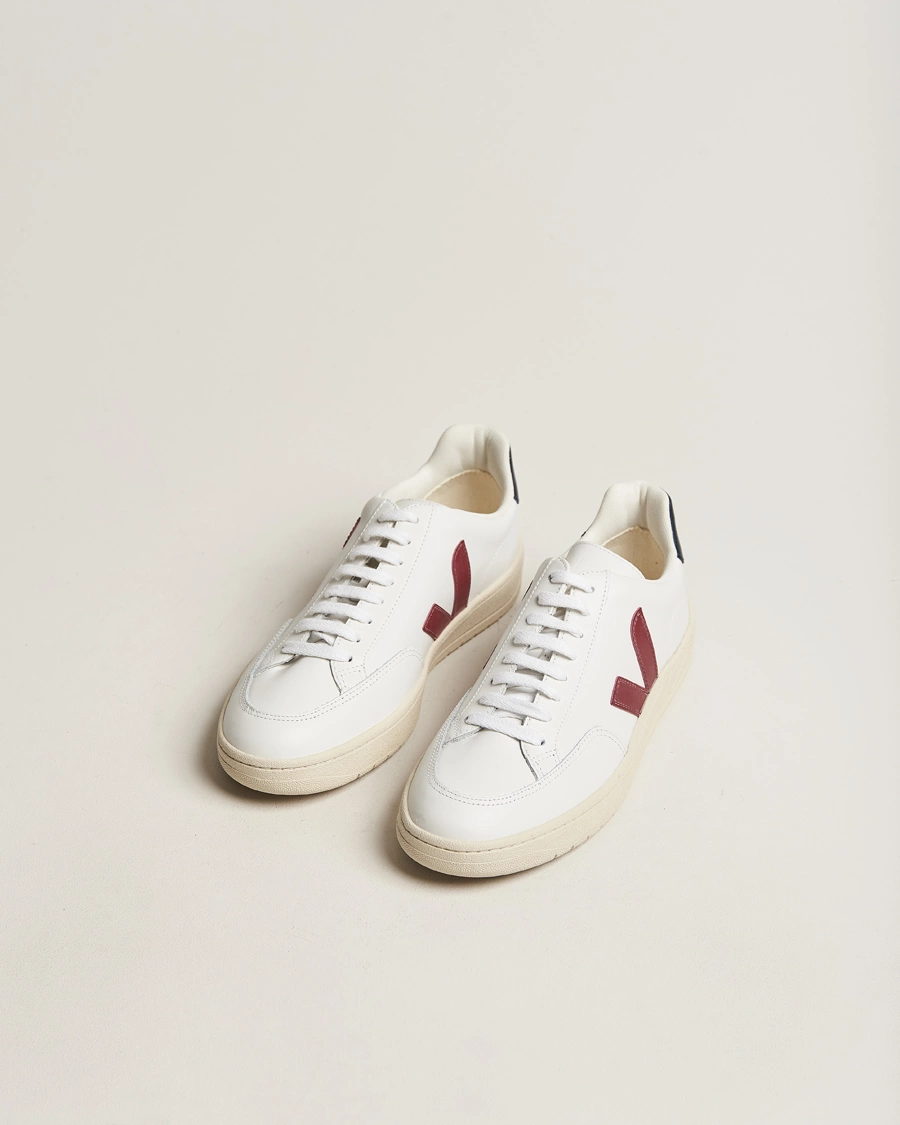 Men | White Sneakers | Veja | V-12 Leather Sneaker White/Marsala Nautico