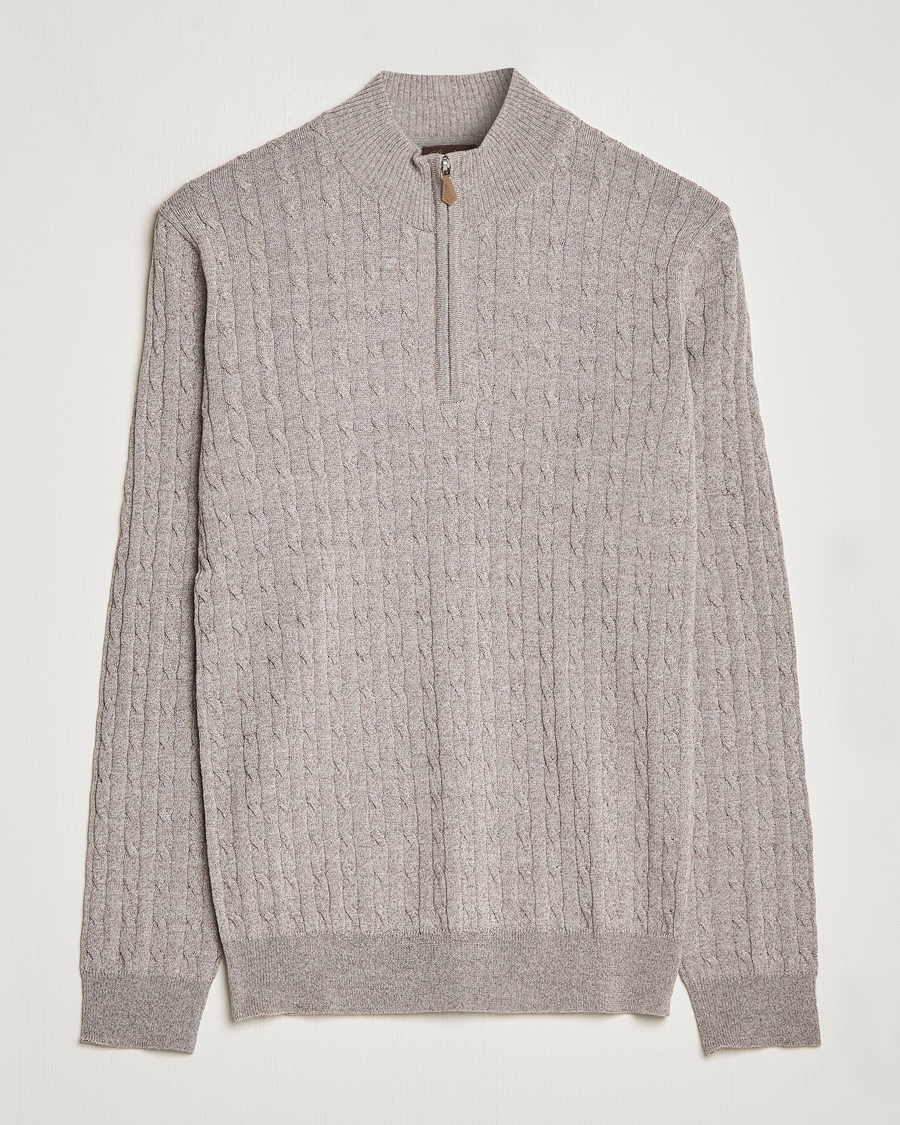 Homme | Pulls Et Tricots | Stenströms | Merino Wool Cable Half Zip Beige