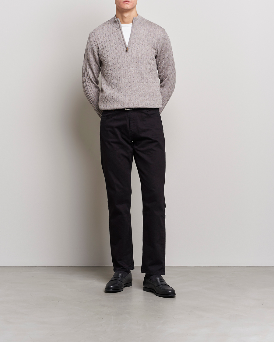 Homme | Pulls Et Tricots | Stenströms | Merino Wool Cable Half Zip Beige