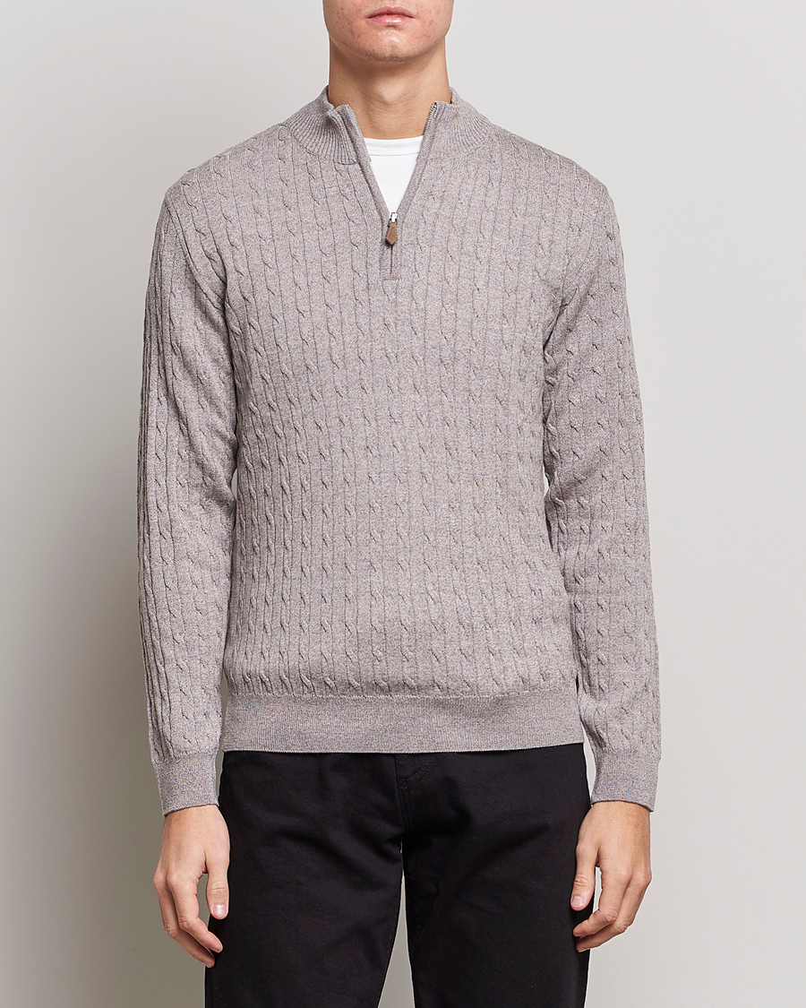 Homme | Pulls Et Tricots | Stenströms | Merino Wool Cable Half Zip Beige