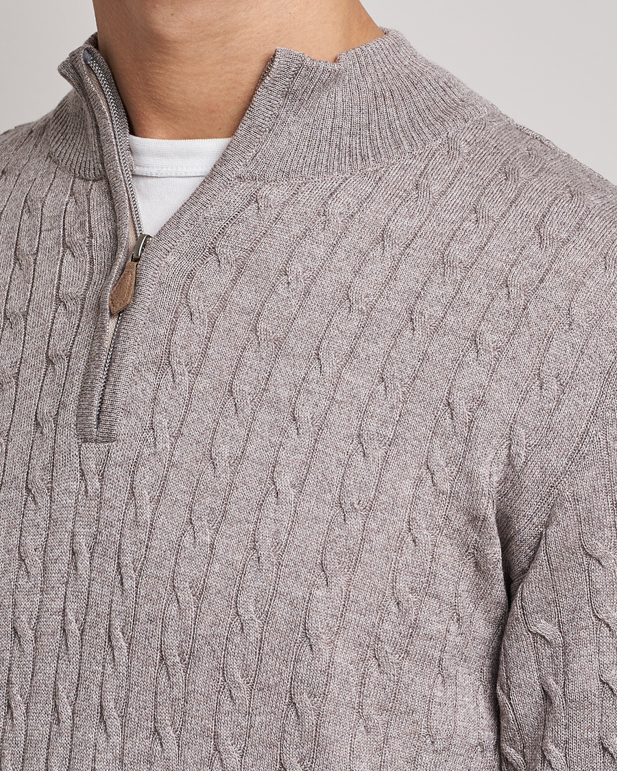 Homme | Pulls Et Tricots | Stenströms | Merino Wool Cable Half Zip Beige