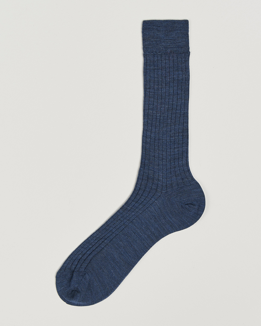 Homme | Sous-Vêtements Et Chaussettes | Bresciani | Wool/Nylon Ribbed Short Socks Blue Melange