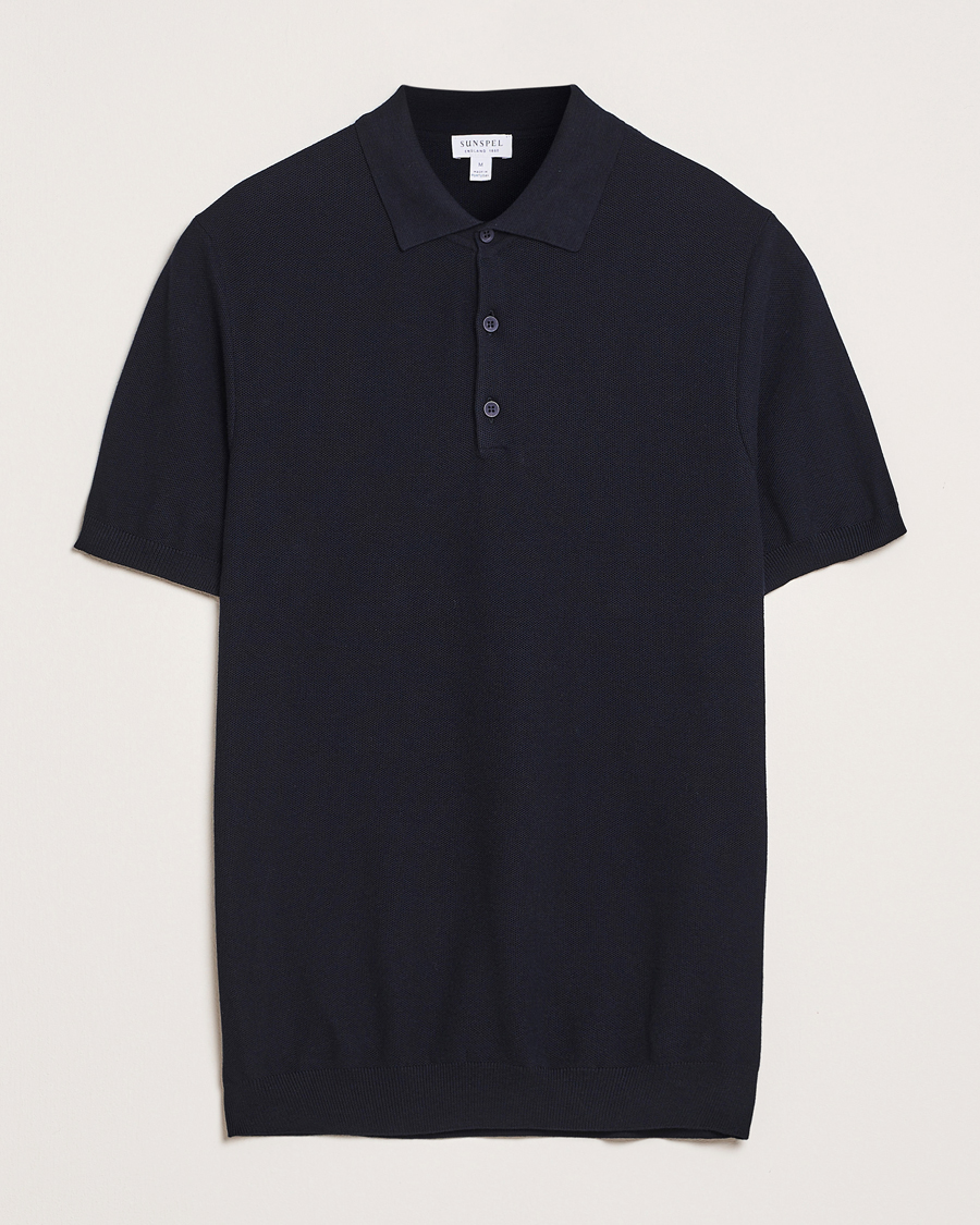 Homme | Polos | Sunspel | Fine Texture Polo Navy