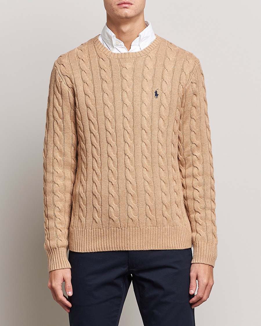 Men | Knitted Jumpers | Polo Ralph Lauren | Cotton Cable Pullover Camel Melange