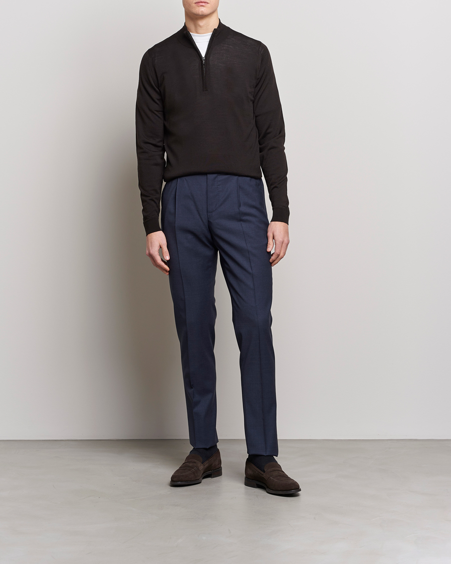 Homme | Pulls Et Tricots | John Smedley | Barrow Extra Fine Merino Half Zip Dark Cocoa