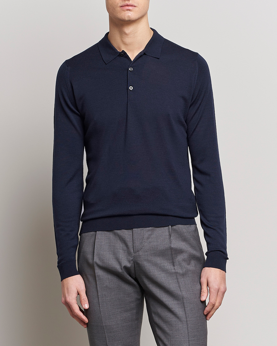 Homme | Sections | John Smedley | Belper Extra Fine Merino Polo Pullover Midnight