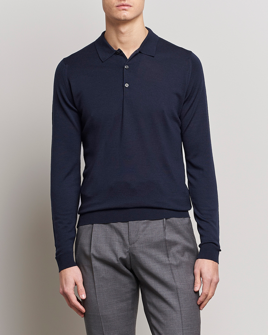 Homme | Pulls Et Tricots | John Smedley | Belper Extra Fine Merino Polo Pullover Midnight