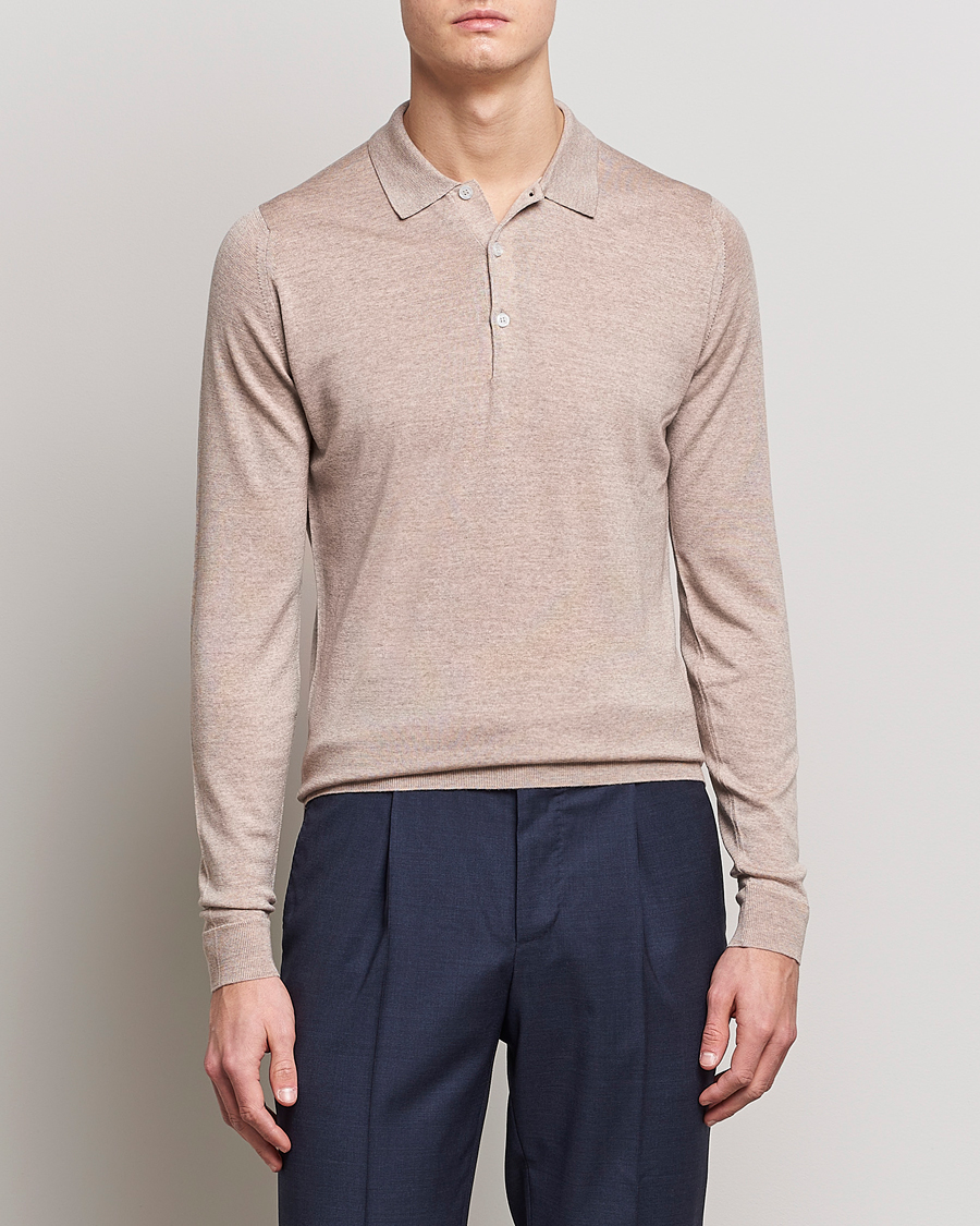 Homme | Best of British | John Smedley | Belper Extra Fine Merino Polo Pullover Soft Fawn