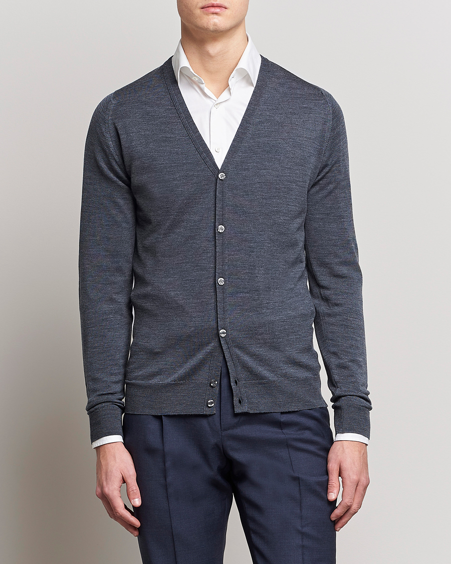 Homme | Sections | John Smedley | Petworth Extra Fine Merino Cardigan Charcoal