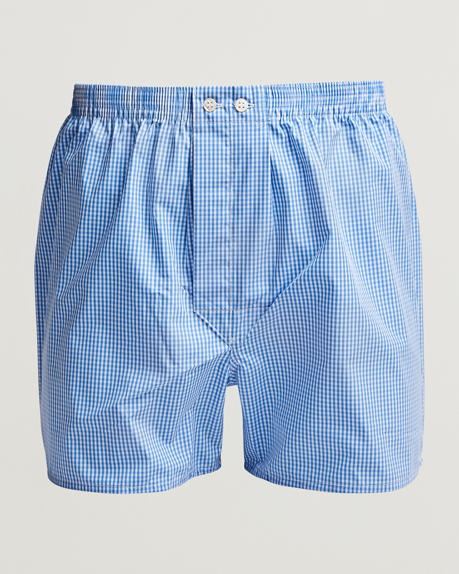 Homme | Sous-Vêtements Et Chaussettes | Derek Rose | Classic Fit Cotton Boxer Shorts Blue Gingham