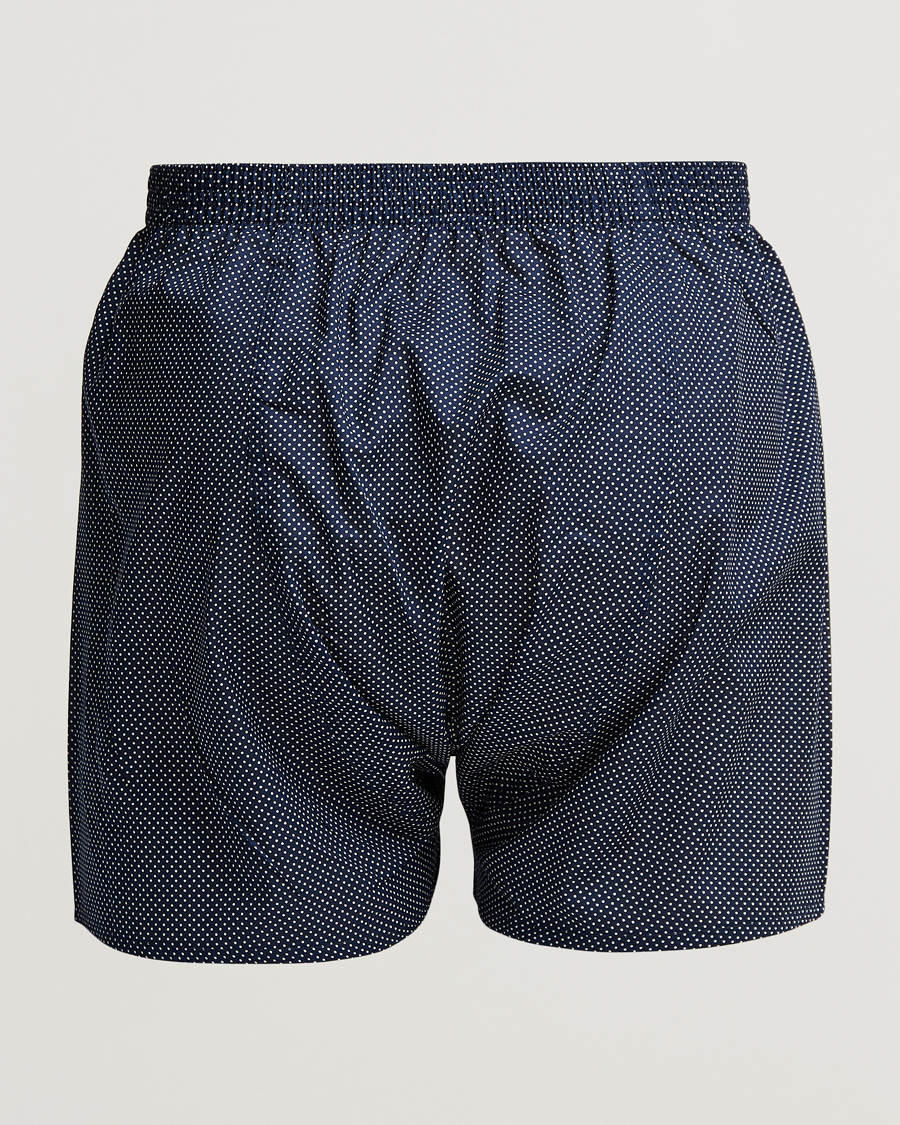 Homme | Loungewear | Derek Rose | Classic Fit Cotton Boxer Shorts Navy Polka Dot