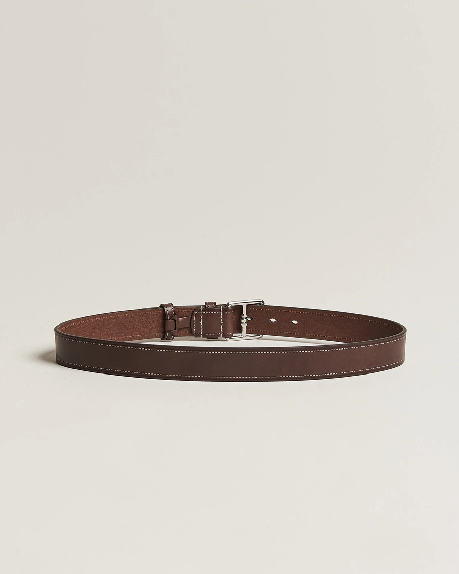 Homme | Italian Department | Anderson's | Bridle Stiched 3,5 cm Leather Belt Brown